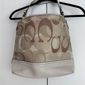 Coach Signature Canvas Hobo Bag Tan White Cream FLAWED